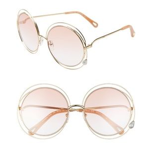Chloé NEW Carlina 58mm Round Sunglasses Gold/Gradient Peach